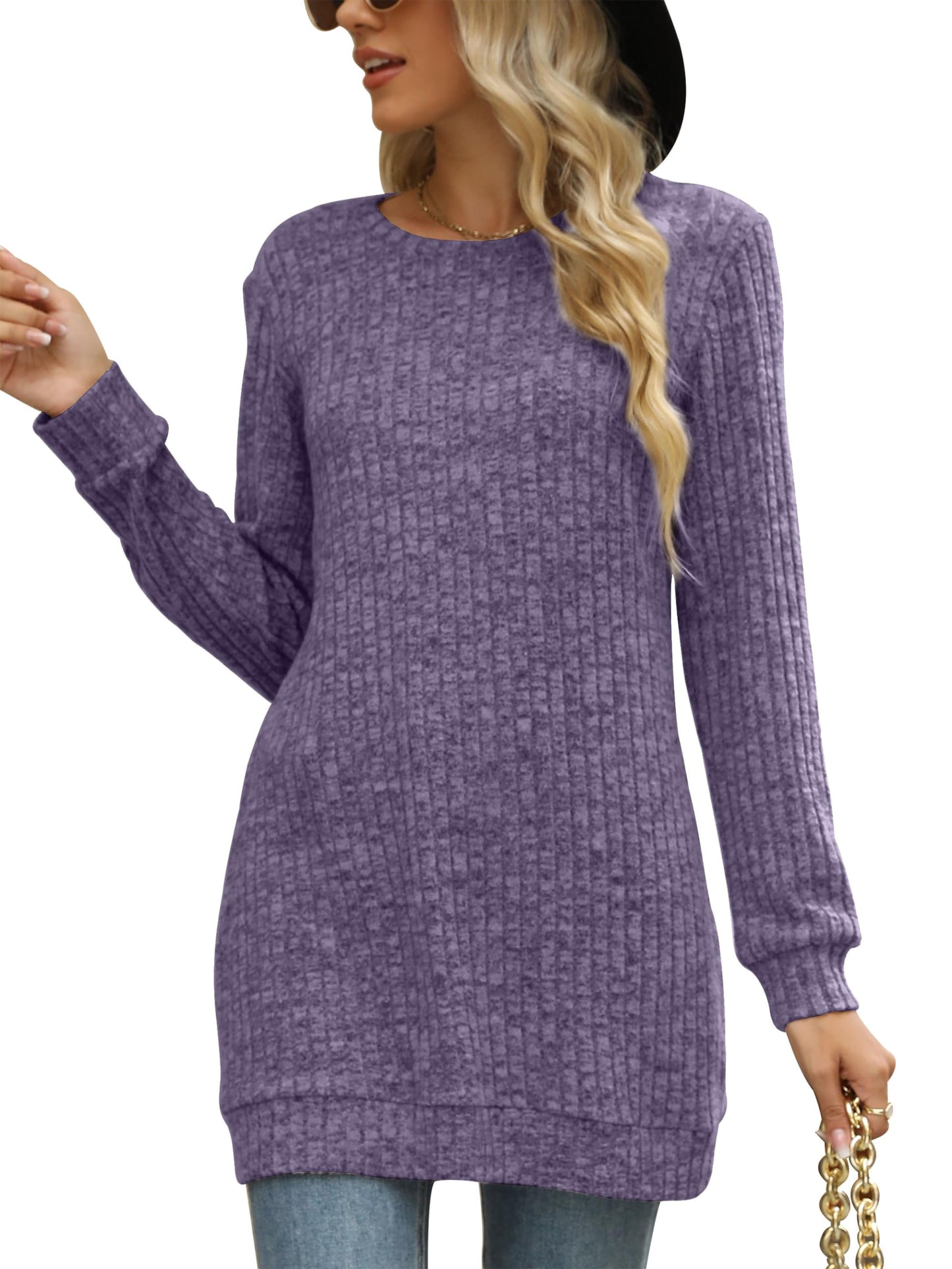 Sweaters for Women Long Sleeve Crewneck Sweatshirt Loose Casual Tunic Tops