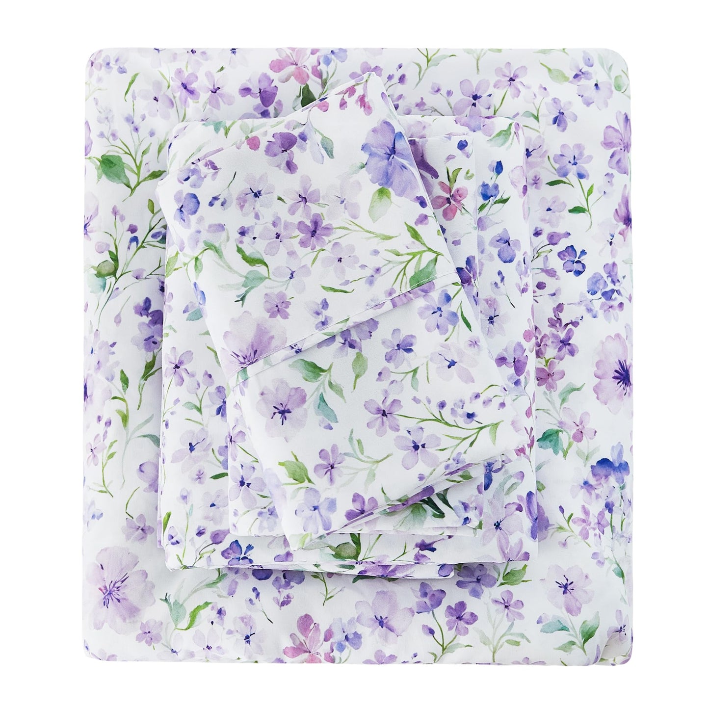 Viviland Floral Queen Sheet Set - 4 Piece Vintage Lavender Flower and Leaves Patterned Bed Sheets - Soft, Breathable Microfiber Sheets with Deep Pocket, Non-Slip Fitted Sheets & Pillowcases