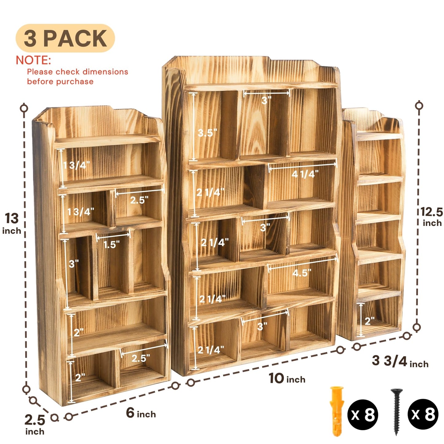 YIMITEE 3 Pack Wood Shadow Box with 27 Compartment, 16" x 10" x 2.5" Rustic Cubby Display Shelf, Wall-Mounted Freestanding Floating Shelves, Decorative Collection Display for Figures, Curio
