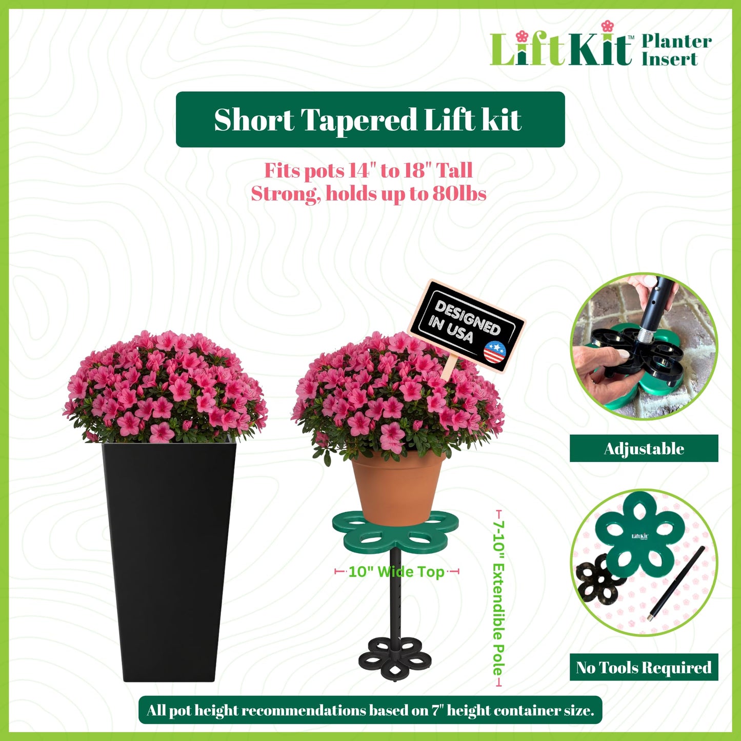 Lift Kit Planter Insert Short Tapered Plant Riser Fill Bottom of Tall Flower Pots and Large Plant Containers | Indoor and Outdoor (7-10” Rise, 6" Base, 10" Top)