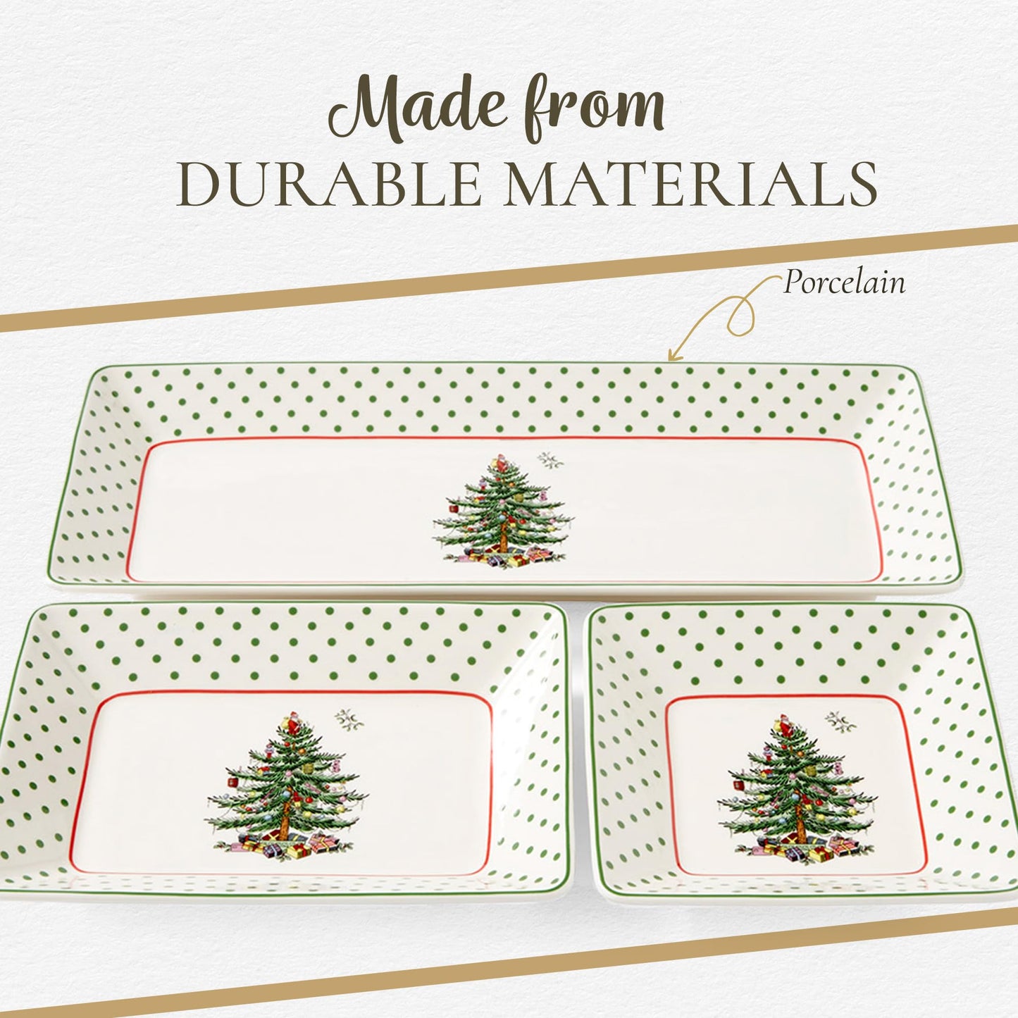 Spode Christmas Tree 3-Piece Dessert Trays, Polka Dot - Holiday Dinnerware & Decorative Nesting Trays, Holiday Winter Serving for All Parties & Occasions - for Snacks, Appetizers, Cookies