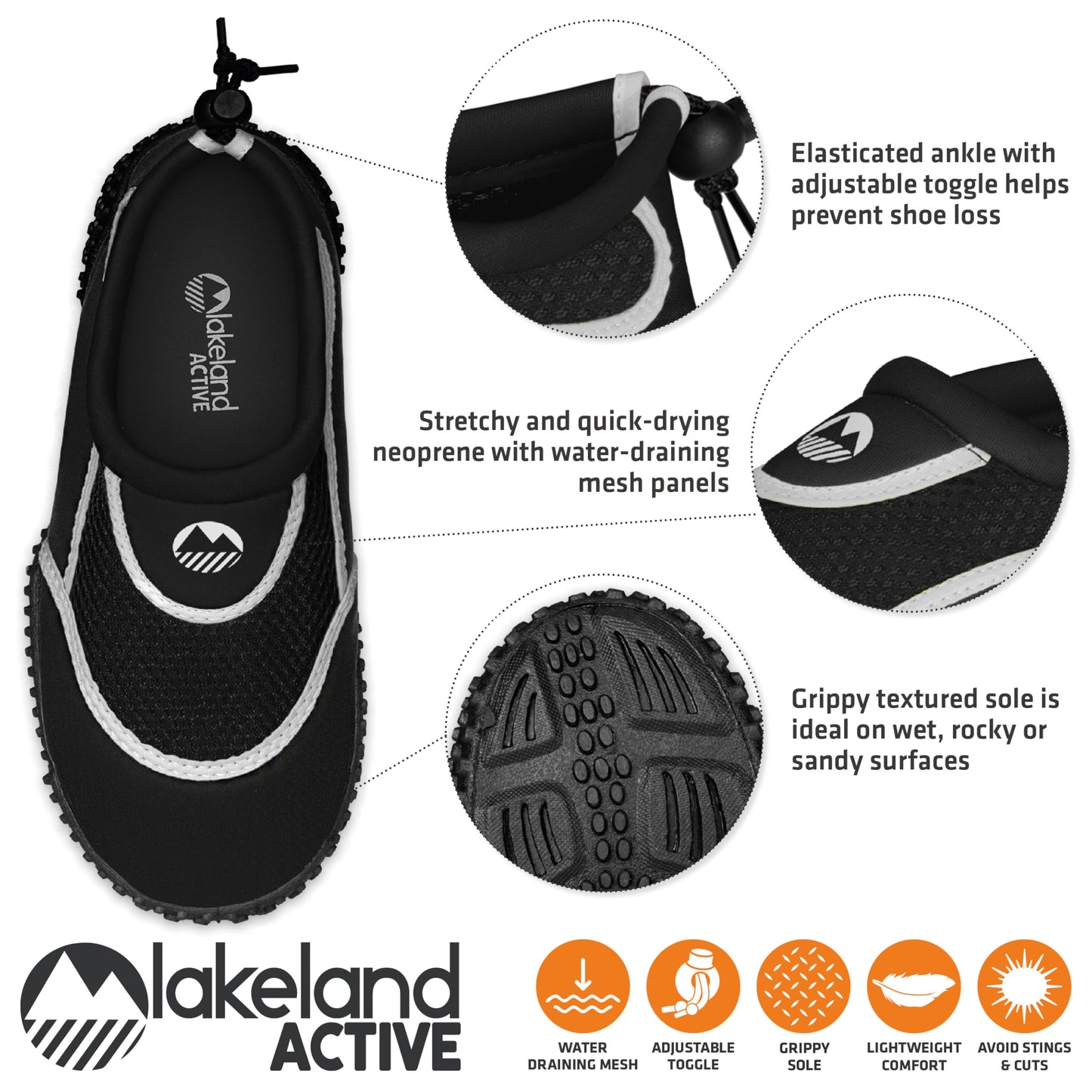 Lakeland Active Boy's Eden Aquasport Water Shoes - Black/White - 3 UK