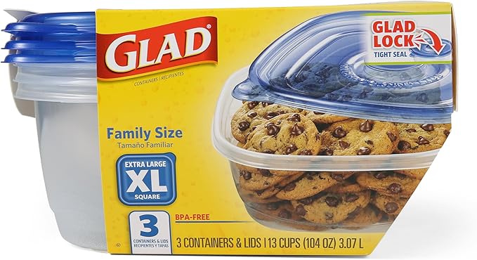 Glad GladWare XL Square Food Storage Containers, Family Size Meal Container