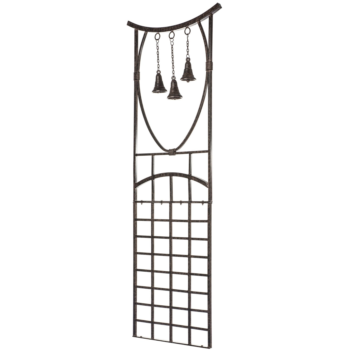 H Potter Bell Garden Trellis 67" Installed Height — 26-Lb Heavy Duty Iron Climbing Trellis with Decorative Bells — 79" Overall with Ground Spikes, Freestanding Outdoor Trellis