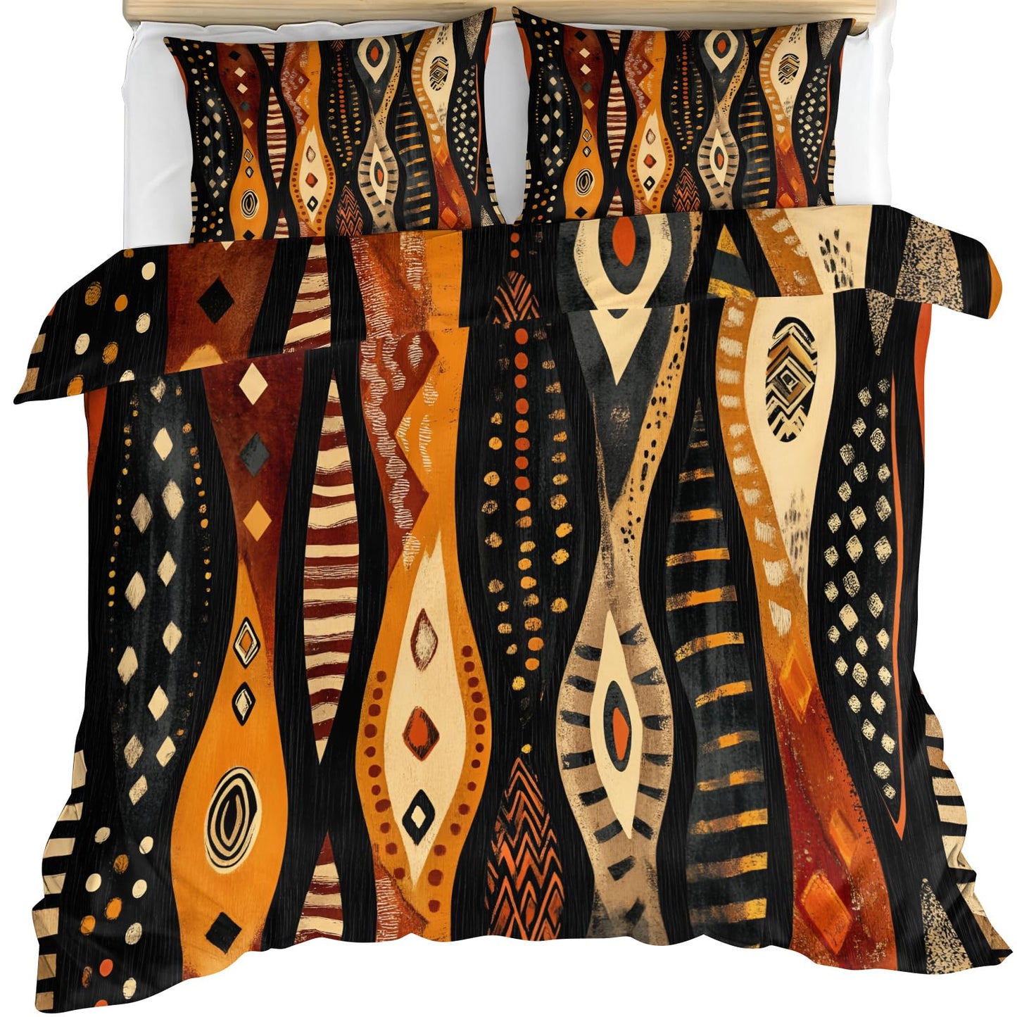 GKPLY Tribal Geometric Bedding Duvet Cover, Ethnic Abstract Comforter Set with Zipper, Boho African Duvet Cover Twin, 3 Pieces with 2 Pillowcases, Reversible Earth Tone Bedding