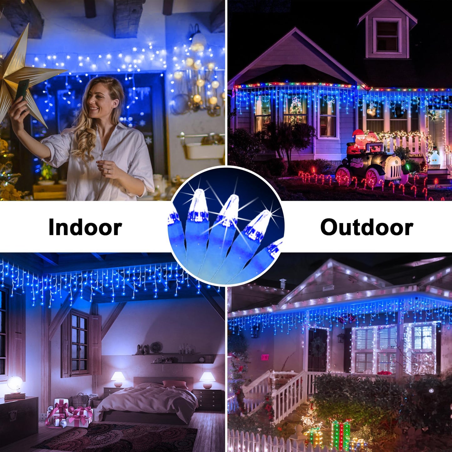 648 LED 66FT Christmas Lights 144 Drops, Outdoor Hanging lights with 8 Modes & Timer, Plug in Curtain String Lights Outdoor Waterproof for Holiday Wedding Party Home Garden Tree Outside Decor (Blue)