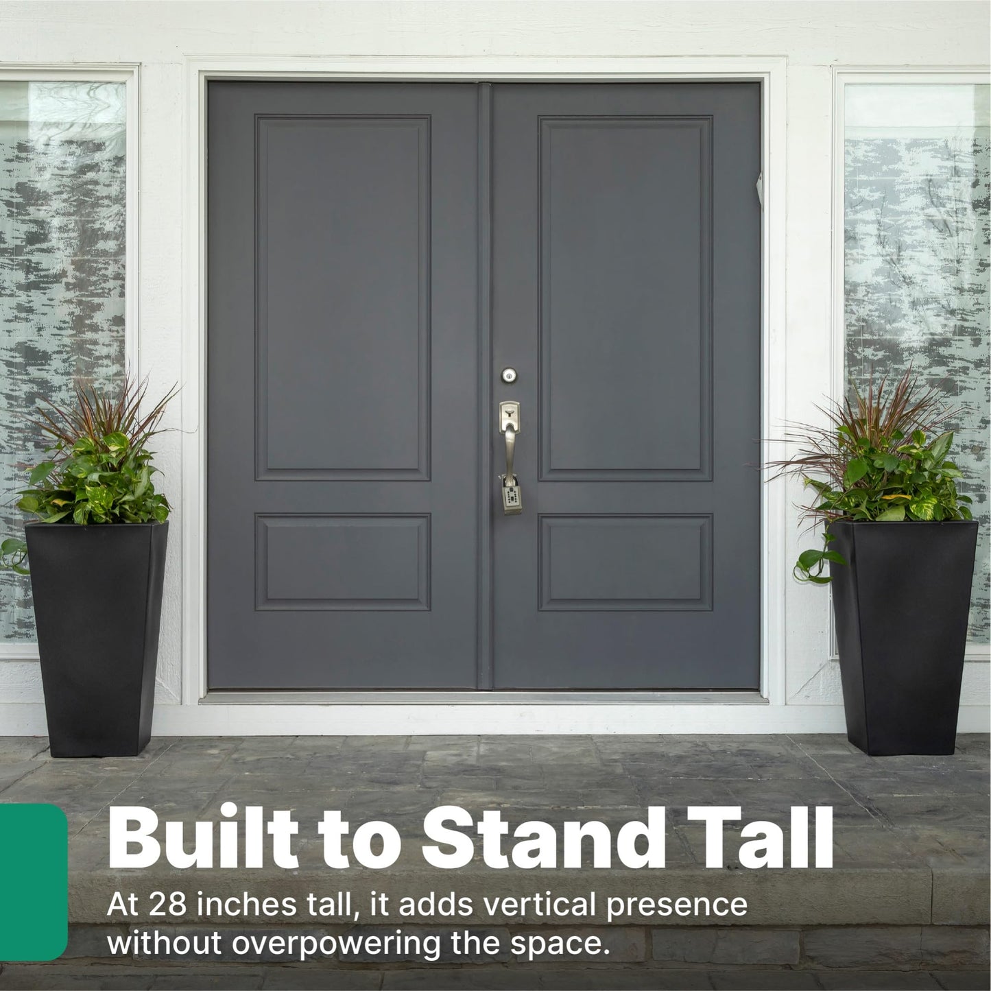 Step2 Tremont Tall Square Tapered Planter, 28", Indoor/Outdoor Plants, Efficient Drainage, Durable Resin, Onyx Black