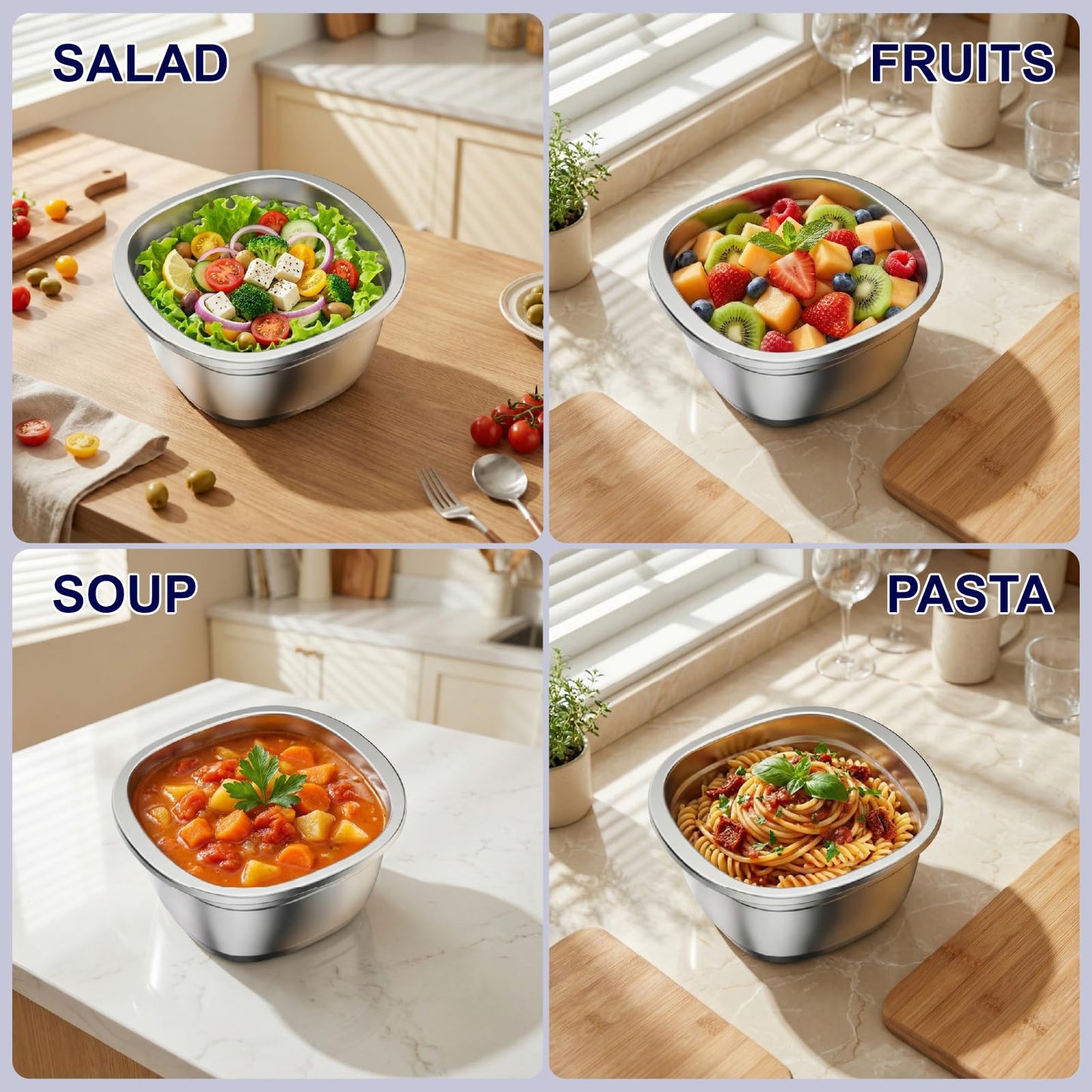 Sxueg Stainless Steel Salad Bowls to go for Lunch Container Kit, 50oz 1 Set