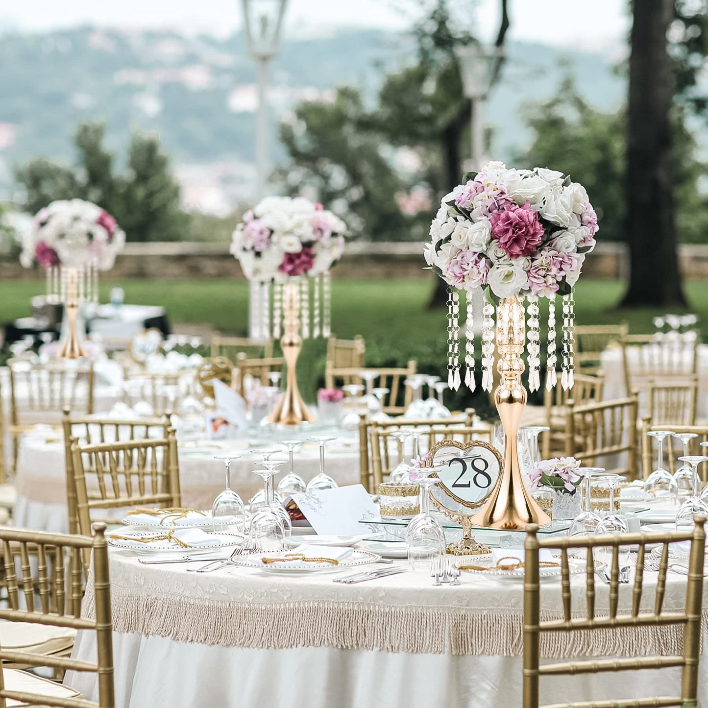 LANLONG Set of 2 Crystal Wedding Table Centerpieces Gold Flower Stand Vases Centerpiece Decorations for Reception Party Home Decor