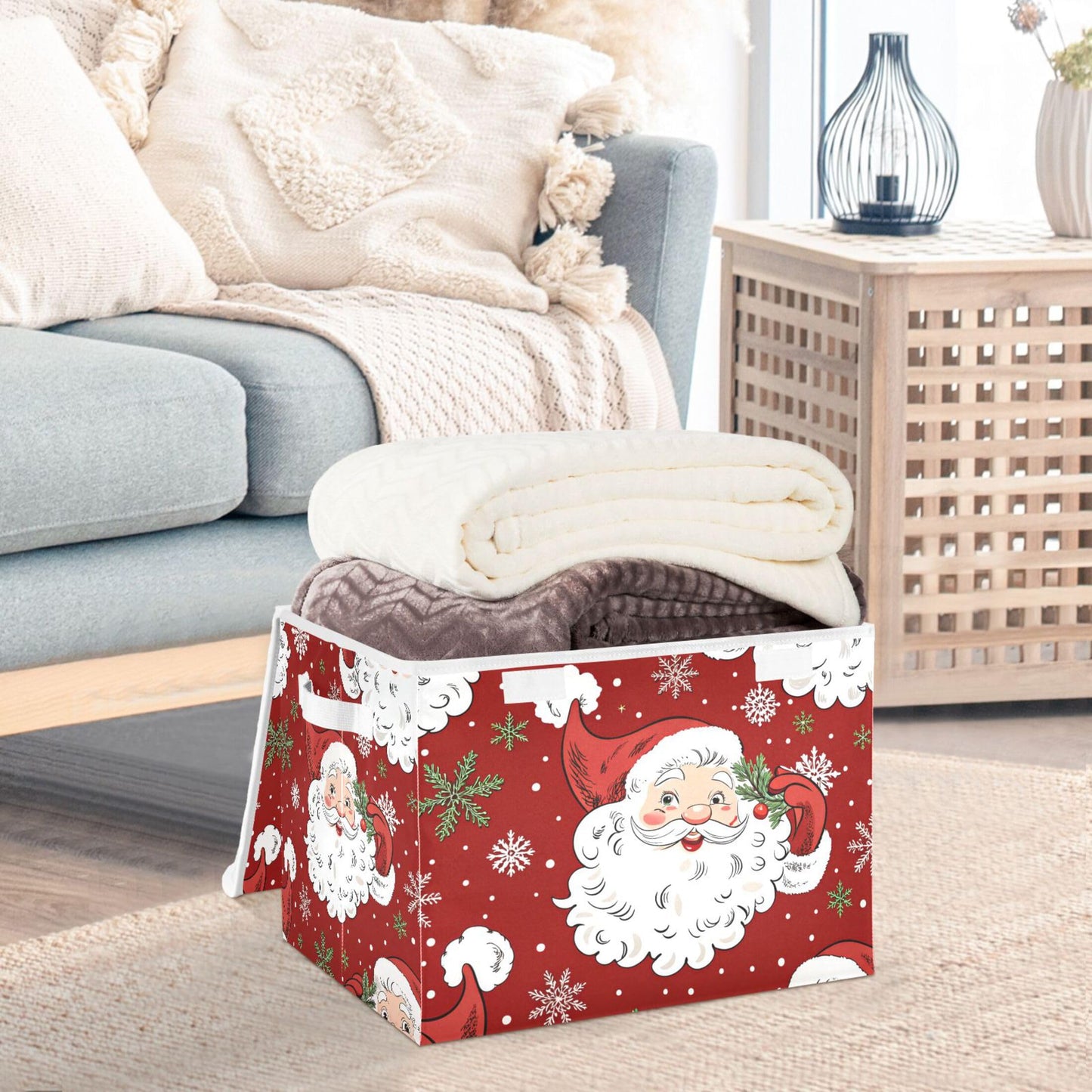 xigua Christmas Santa Claus Storage Bins with Lids and Carrying Handle,Foldable Storage Boxes Organizer Containers Baskets Cube with Cover for Home Bedroom Closet Office