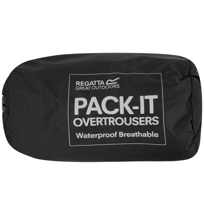 Regatta Men's Pack-it Waterproof Outdoor Overtrousers & Pack-Away Bag Hiking Lightweight Breathable Black