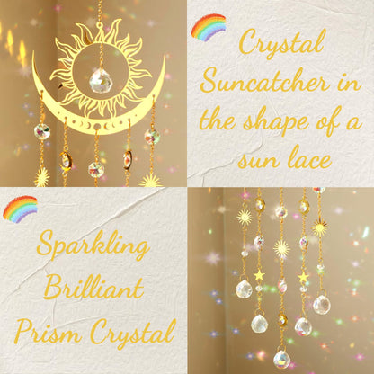 Artilady Sun and Moon Suncatcher - Large Crystal Wind Chimes for Outside Stained Glass Window Hanging Prisms Garden Backyard Ceiling Room Decor Christmas Housewarming Birthday Gift for Girls