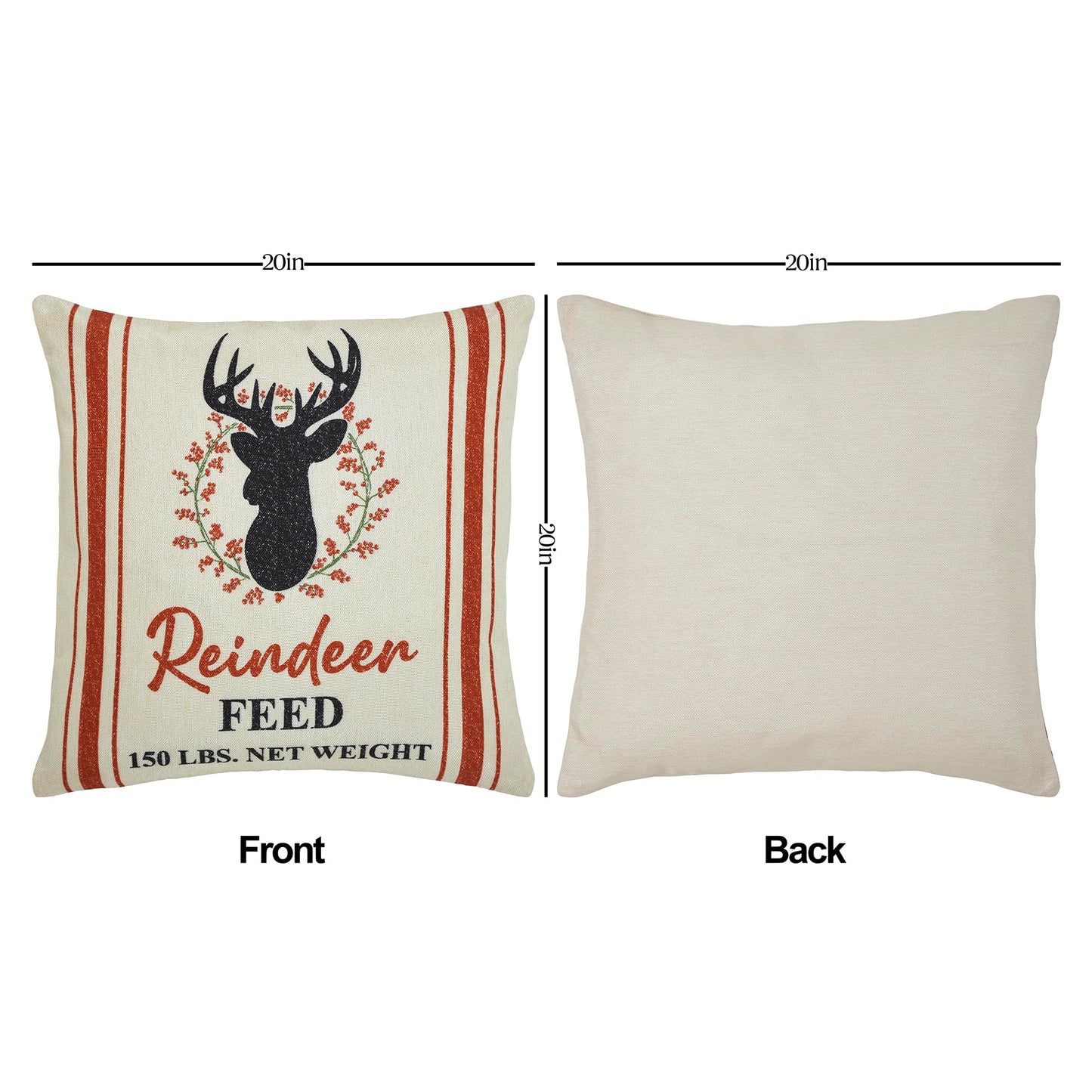 VHC Brands Reindeer Farm Pillow Cover Set of 2 20Lx20W, Decorative Christmas Throw Pillow Covers, Primitive Decor Perfect for Winter and Holiday Decorations