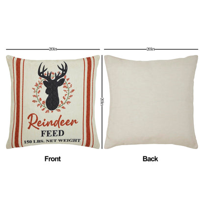 VHC Brands Reindeer Farm Pillow Cover Set of 2 20Lx20W, Decorative Christmas Throw Pillow Covers, Primitive Decor Perfect for Winter and Holiday Decorations