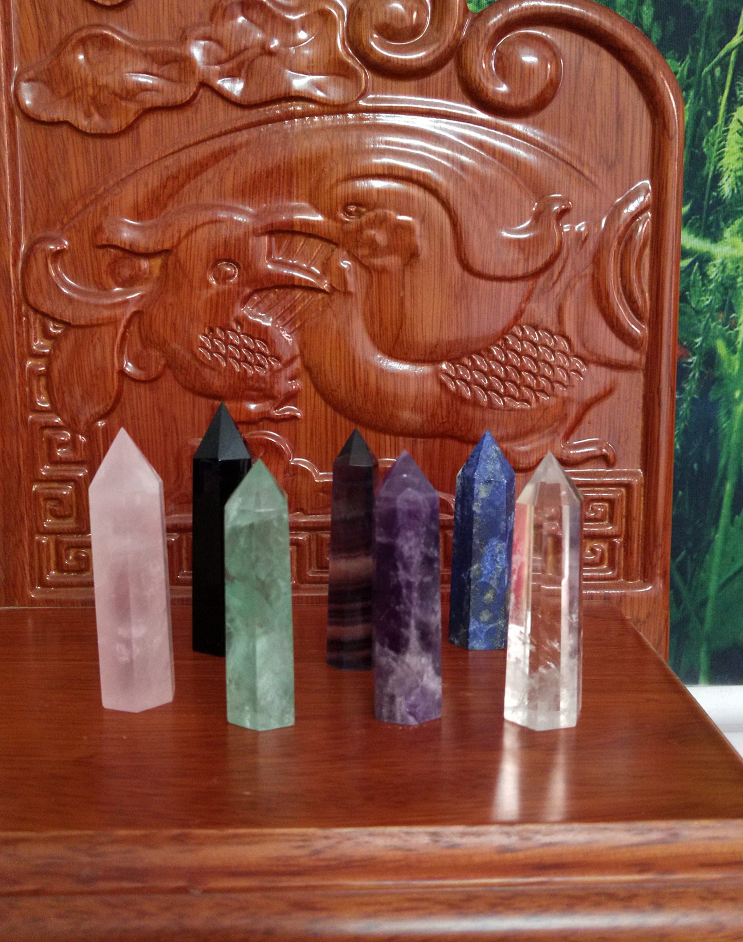 Luckeeper 7 PCS Healing Crystal Wands | 2" Amethyst, Rose Quartz,Clear Quartz,Black Obsidian,Green Fluorite, Lapis Lazuli,Rainbow Fluorite| 6 Faceted Reiki Chakra Meditation Therapy