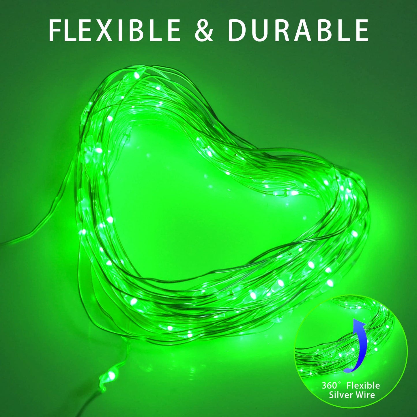 YAOZHOU Green Solar Fairy String Lights Outdoor, 2 Pack Each 100LED 8 Modes Copper Wire Lights Christmas Decorations IP67 Waterproof for Garden, Patio, Fence, Balcony