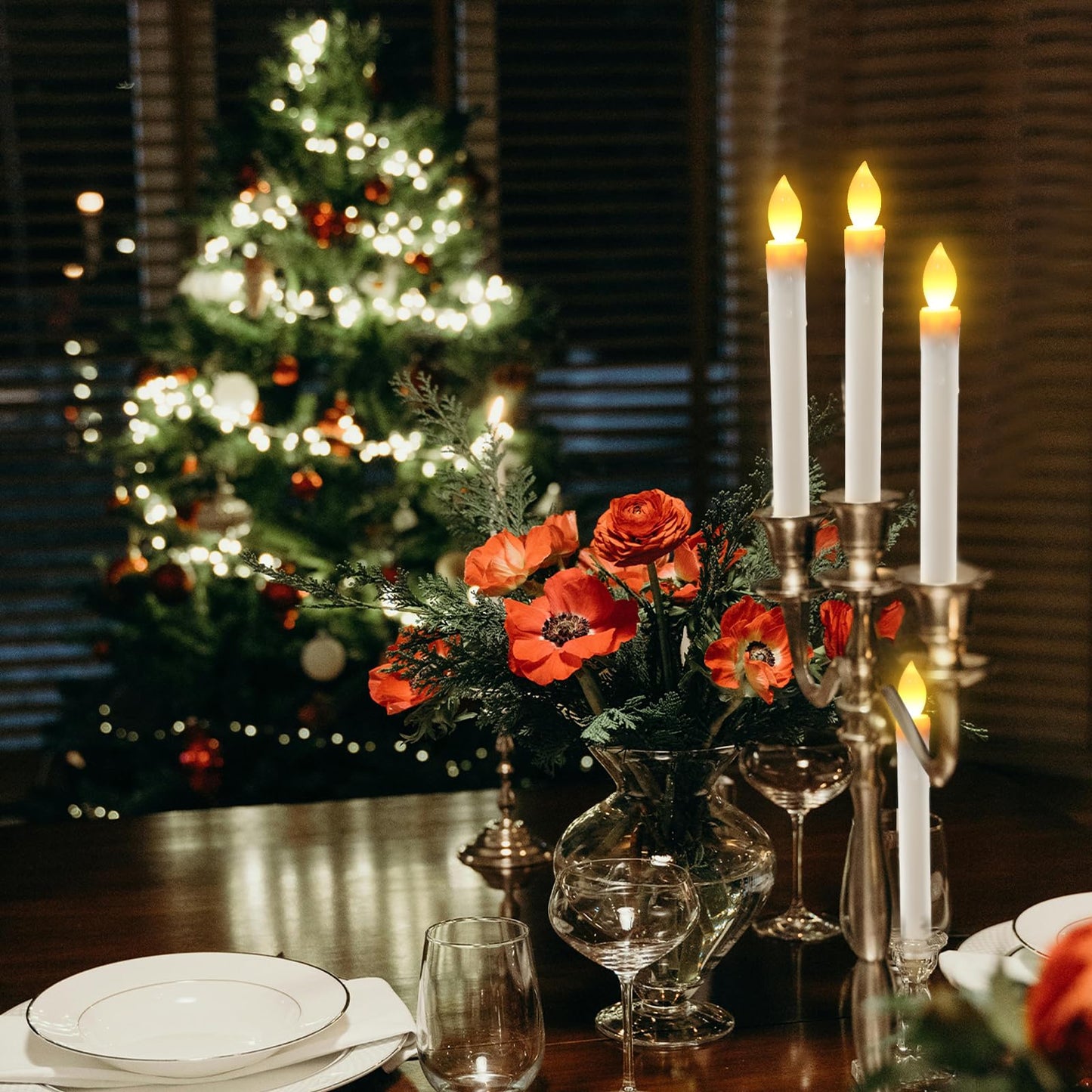LED Flameless Window Candles With Remote Timer Sliver Base 10 PCS Battery Operated Flickering Taper Candle Lights With Removable Sliver Candle Holders Best Gift For Xmas Wedding Home Dinner Décor