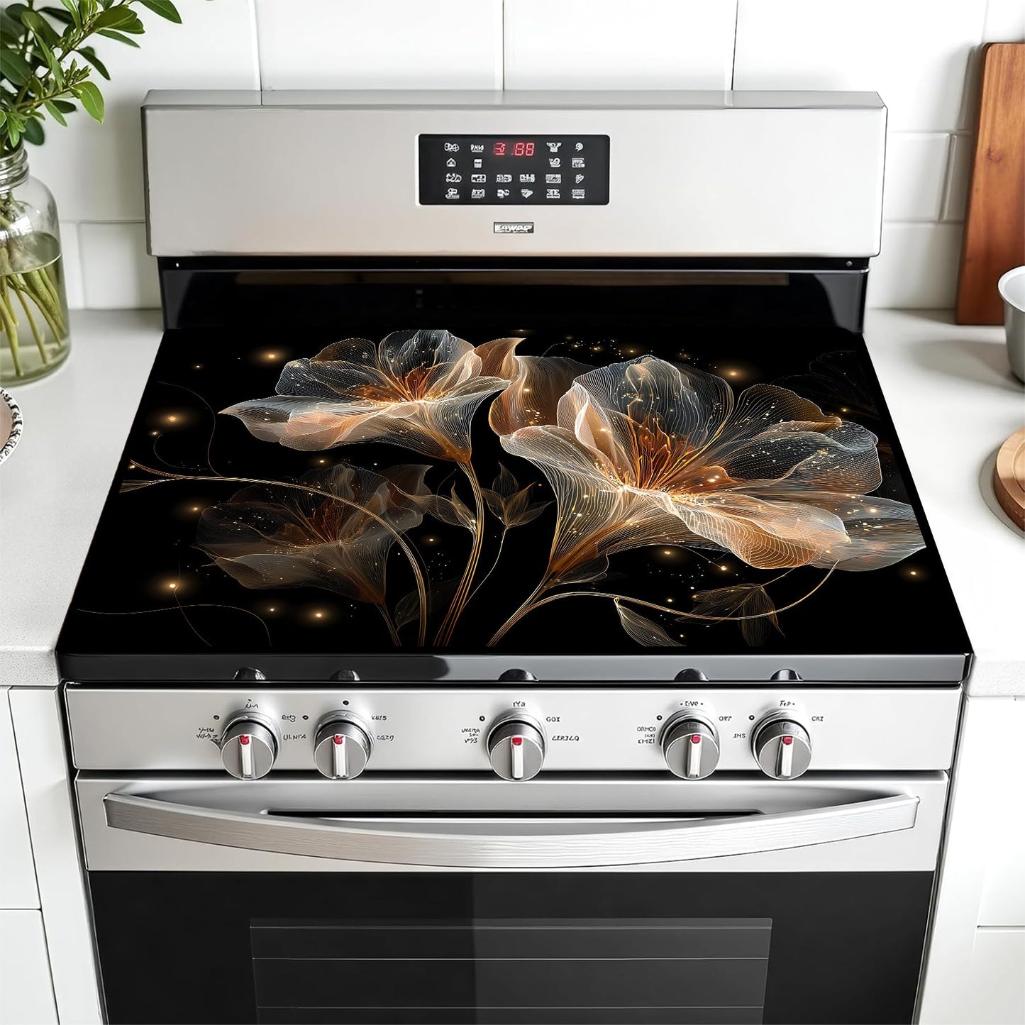 AOHMPT Multi-Design Stove Top Cover for Glass/Electric Stoves - 3-in-1 Heat-Resistant Protector Mat,Christmas Theme Non-Slip Drying Rack 28"x20"