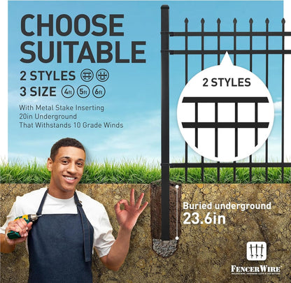 Fencer Wire 52FT Heavy Duty Flat Top Fence Barrier Kit, Anti-Rust Metal Steel Fence with 6FT Height X 6FT Width Panels, with Pinnacle Gate, Posts, Connectors, Outdoor Fencing for Yard