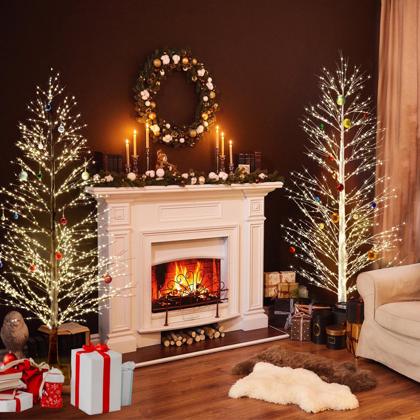 Lituplife 6FT Lighted Birch Tree with 1300 LED Lights, Twinkle Light Brown Christmas Tree with Timer IP44 Waterproof for Indoor Outdoor Festival Wedding Party Christmas Decorations