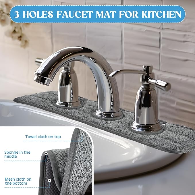 2 Pcs Faucet Mat for Kitchen Sink Splash Guard for Kitchen Sink Faucet Dish