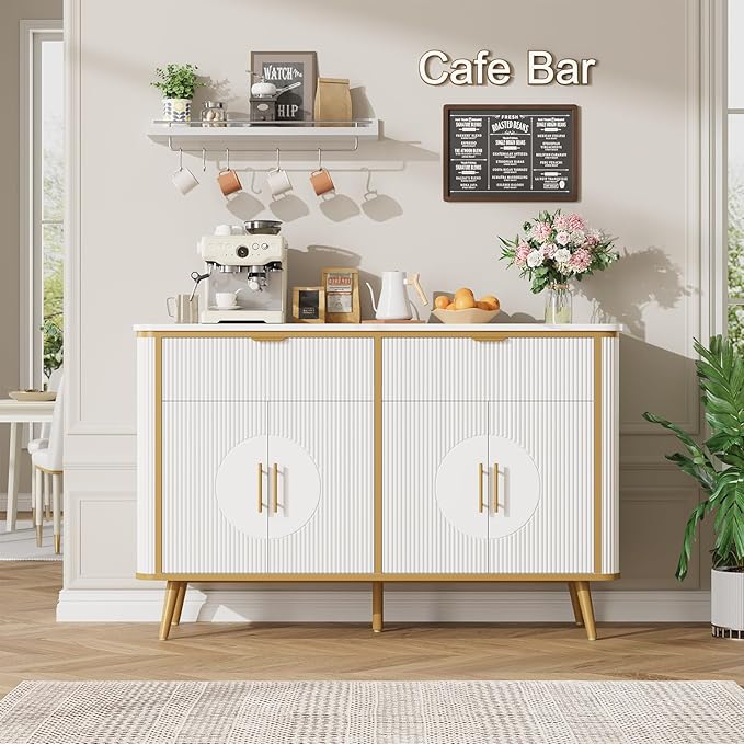 47.2" Buffet Storage Cabinet, Modern Fluted Coffee Bar Station