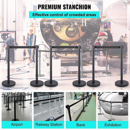 EliteEdge Crowd Control Stanchions, Stanchion Queue Post with Retractable Belts 6.5Ft, Easy Assembly, Crowd Control Barriers, Height 36 Inches, for Crowd Control Barriers, Pack of 2, Black