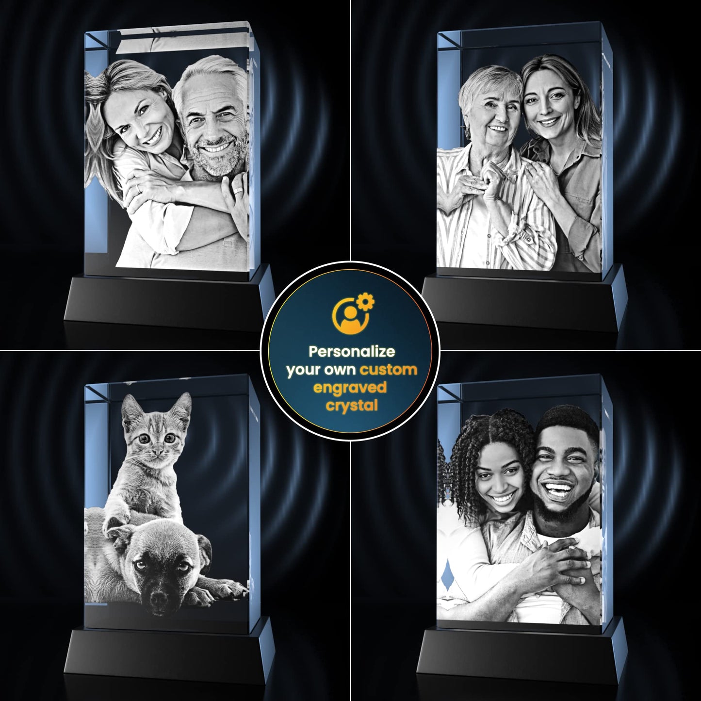 STRONGUS 3D Crystal Photo Christmas Gift – Personalized Custom Engraved Picture in Crystal – Unique Holiday Keepsake for Dad, Mom, Him, Her – Anniversary, Birthday, Couples Gift – Made in USA (small)