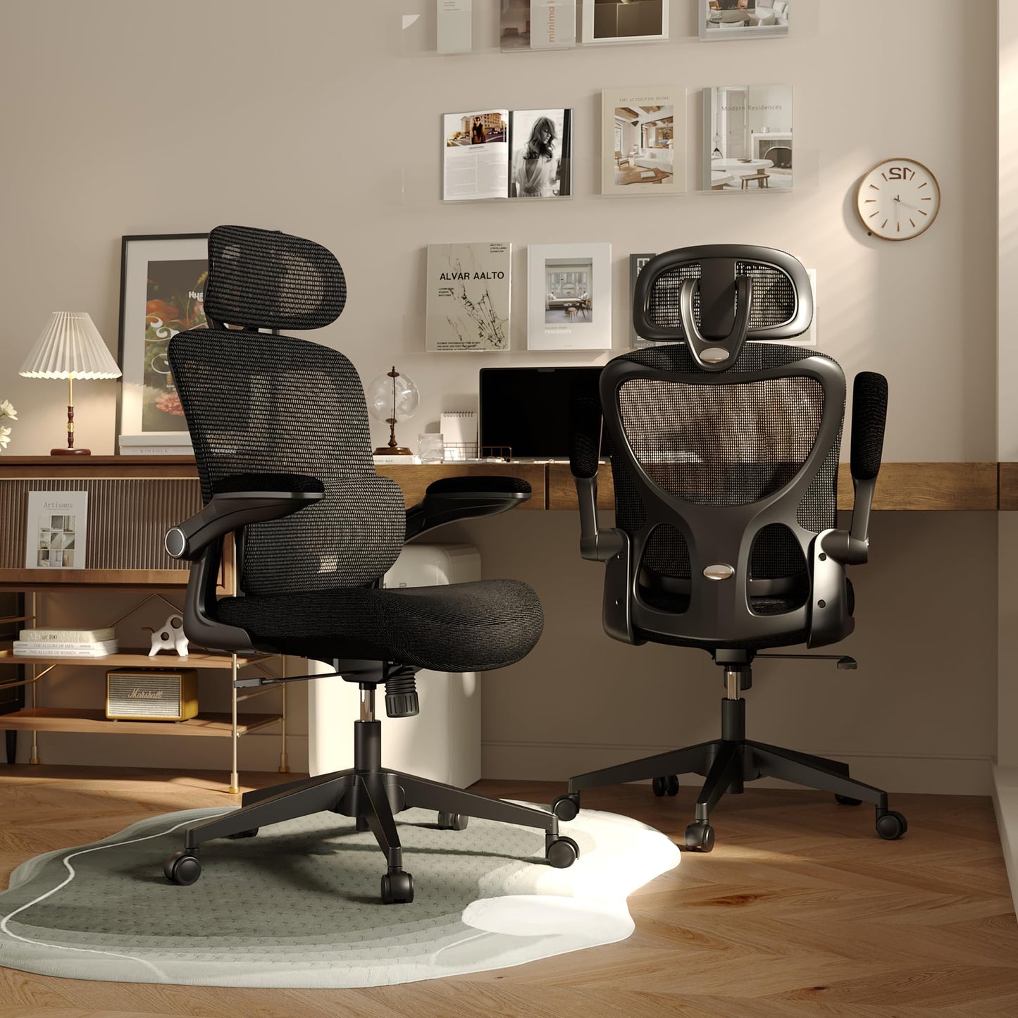 SUNNOW Ergonomic Office Chair, Comfy Mesh Desk Chair, High Back Computer Gaming Chairs with Adjustable Lumbar Support, Flip-Up Arms, Headrest, Tilt Function, Wide Cushion, Swivel Wheel, BIFMA Quality