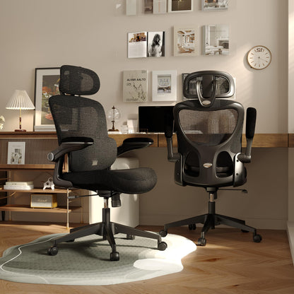 SUNNOW Ergonomic Office Chair, Comfy Mesh Desk Chair, High Back Computer Gaming Chairs with Adjustable Lumbar Support, Flip-Up Arms, Headrest, Tilt Function, Wide Cushion, Swivel Wheel, BIFMA Quality