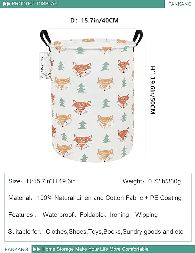FANKANG Storage Basket, Nursery Hamper Canvas Laundry Basket Foldable