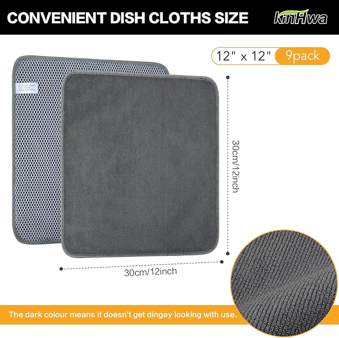 KinHwa Kitchen Washcloths for Dishes Absorbent Microfiber Dish Cloths Quick Dry