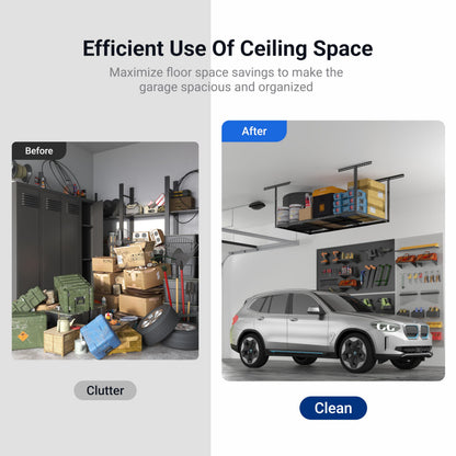 FLEXIMOUNTS 3x6 Overhead Garage Storage Adjustable Ceiling Rack 72" Length x 36" Width x 40" Height, 450lbs Weight Capacity, Black, Classic Series
