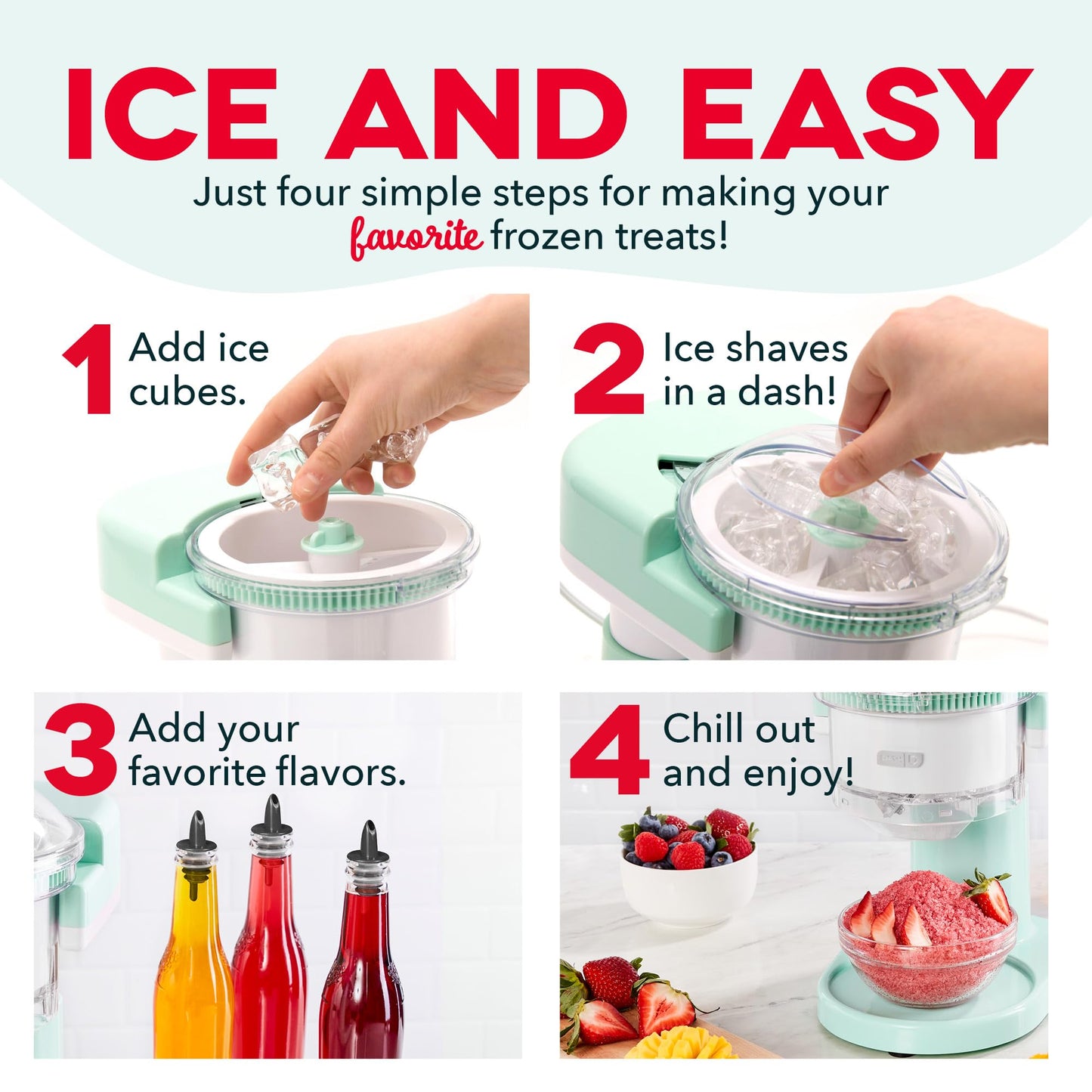 DASH Shaved Ice Maker and Slushie Machine (Aqua): Multi-Purpose Ice Shaver Machine for Homemade Shaved Ice, Snow Cones, Slushies, Cocktails & More with Stainless Steel Blades, Easy to Clean and Store