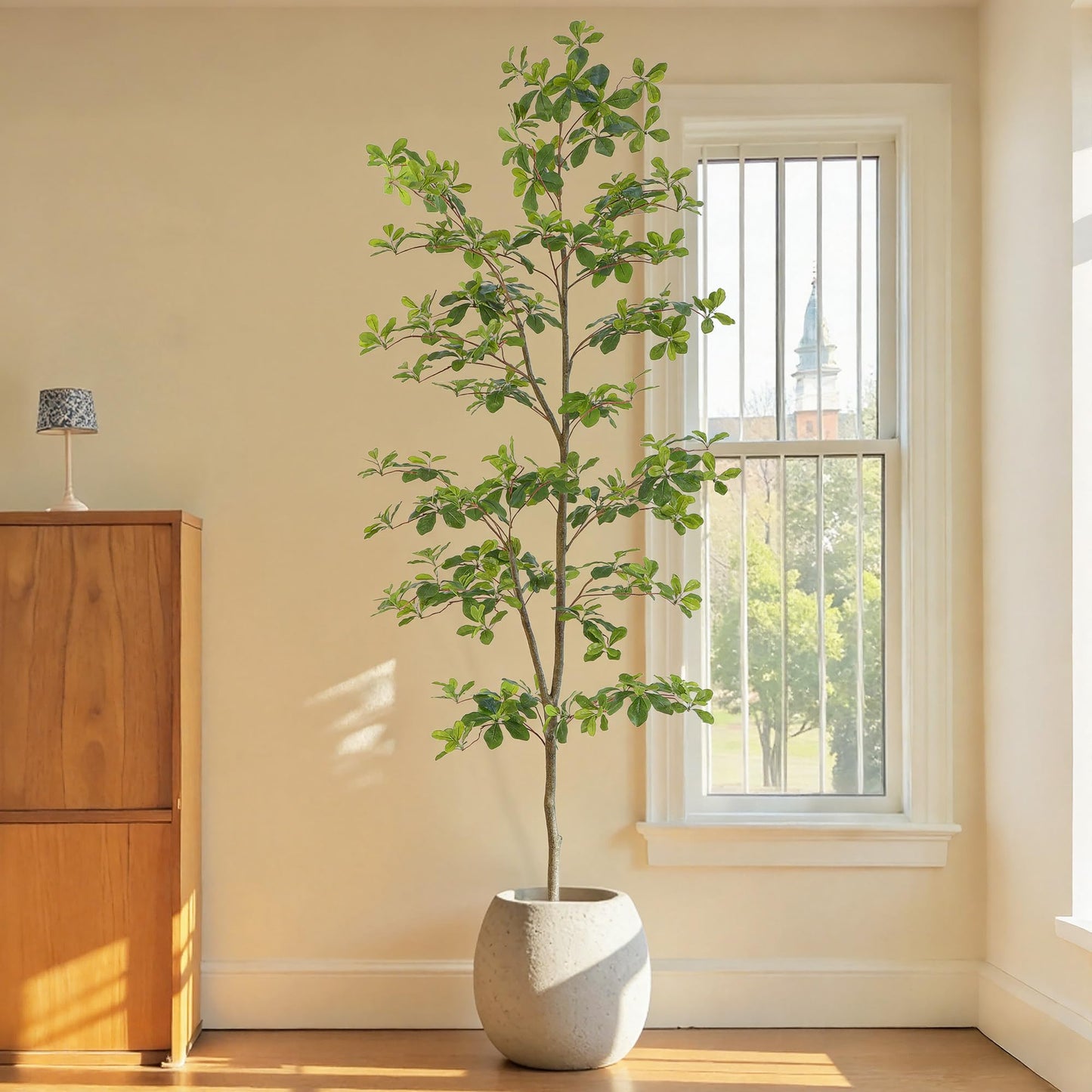 Bellacat Faux Black Olive Tree 7ft, Tall Faux Trees Indoor with Natural Trunk and Realistic Leaves. 7 Feet(84in) Artificial Tree for Home Office Décor.
