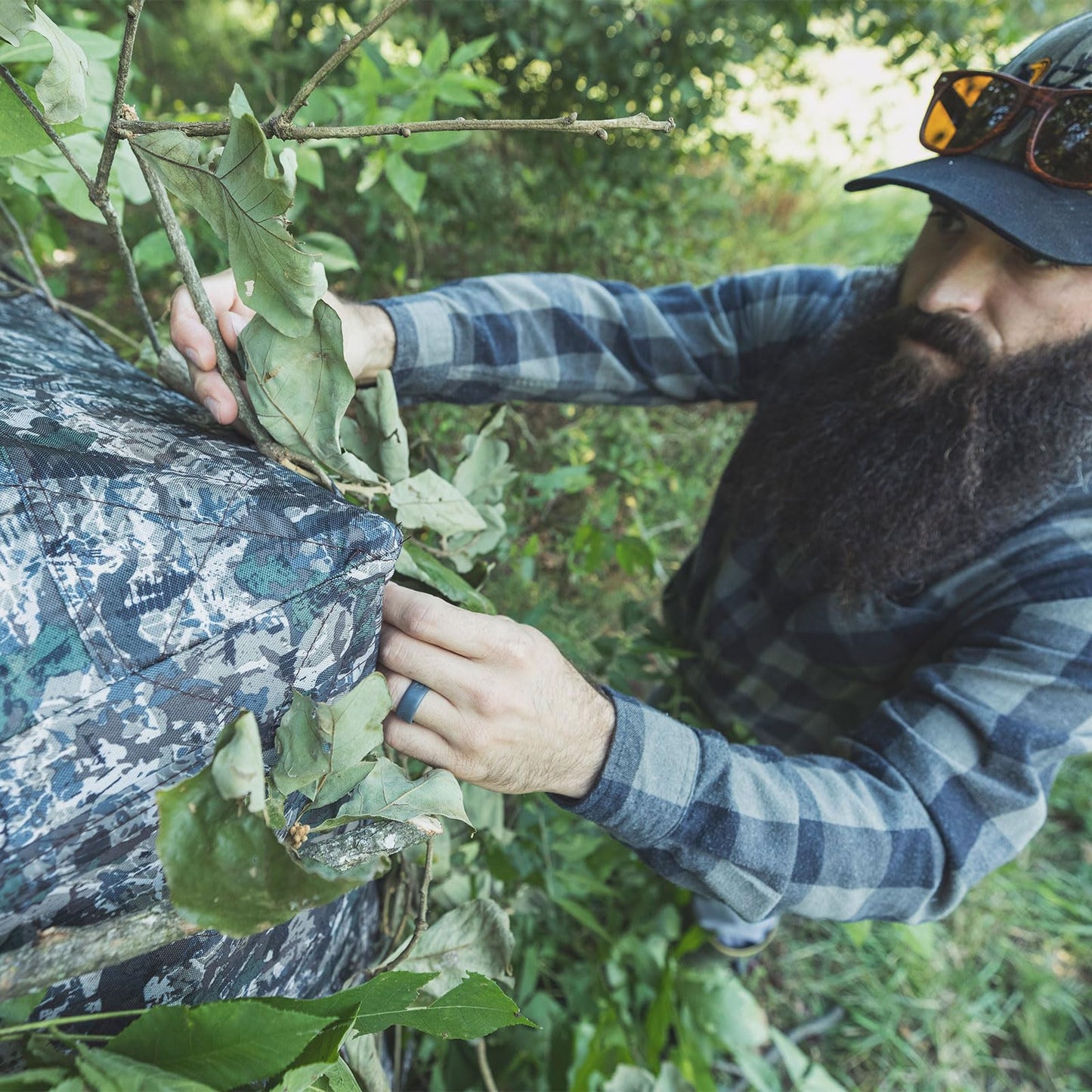 Hawk Reveal Hunting Archery Durable 73" Height Water Resistant Camo Concealing 3 Person Ground Blind with See-Through Mesh Window Panels