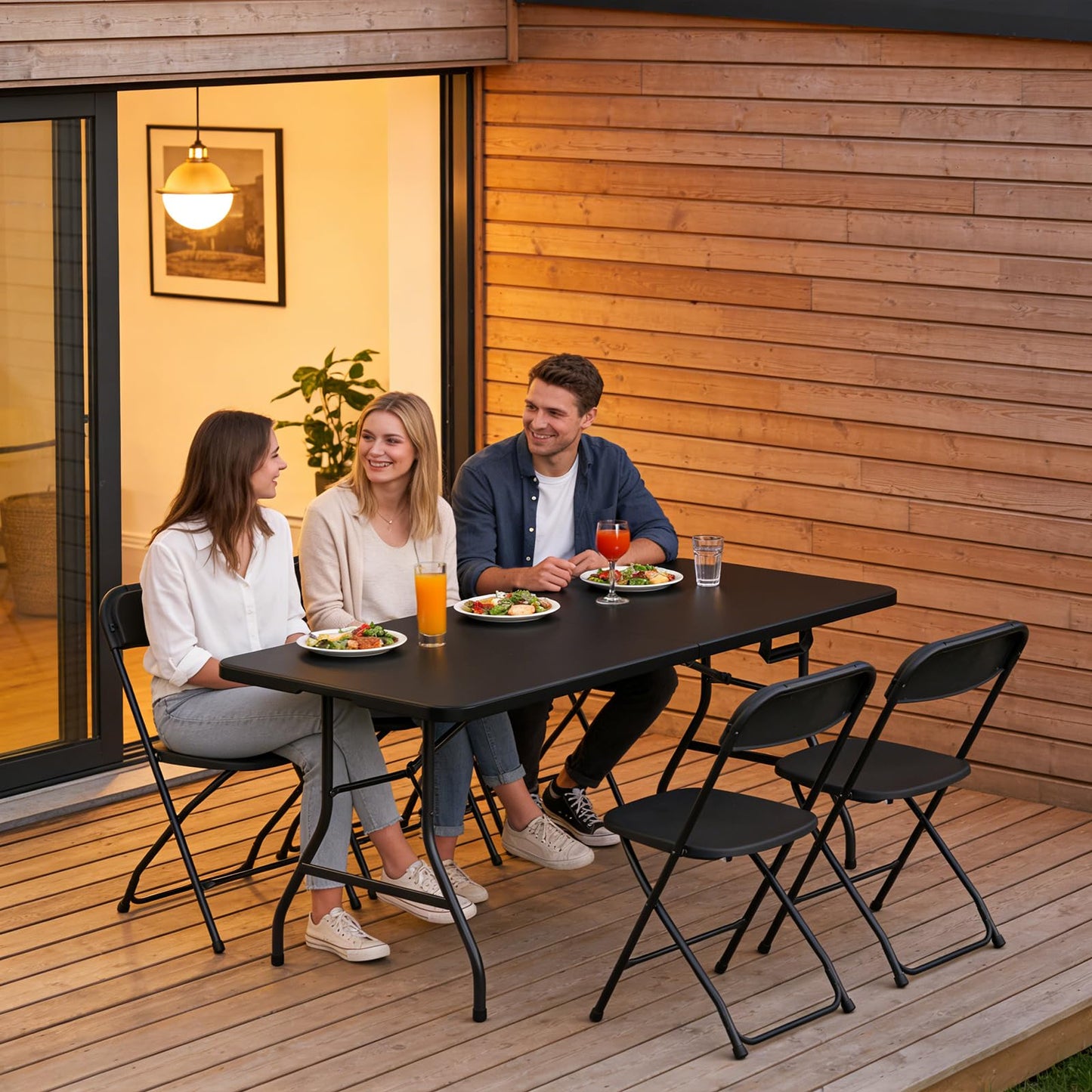 2 Pack Folding Table 6ft - Heavy Duty Plastic Table with Handle, Foldable & Portable, Fold-in-Half Utility Tables for Outdoor, Dining, Wedding, Events, Indoor, Picnic, Camping, Party (Black)