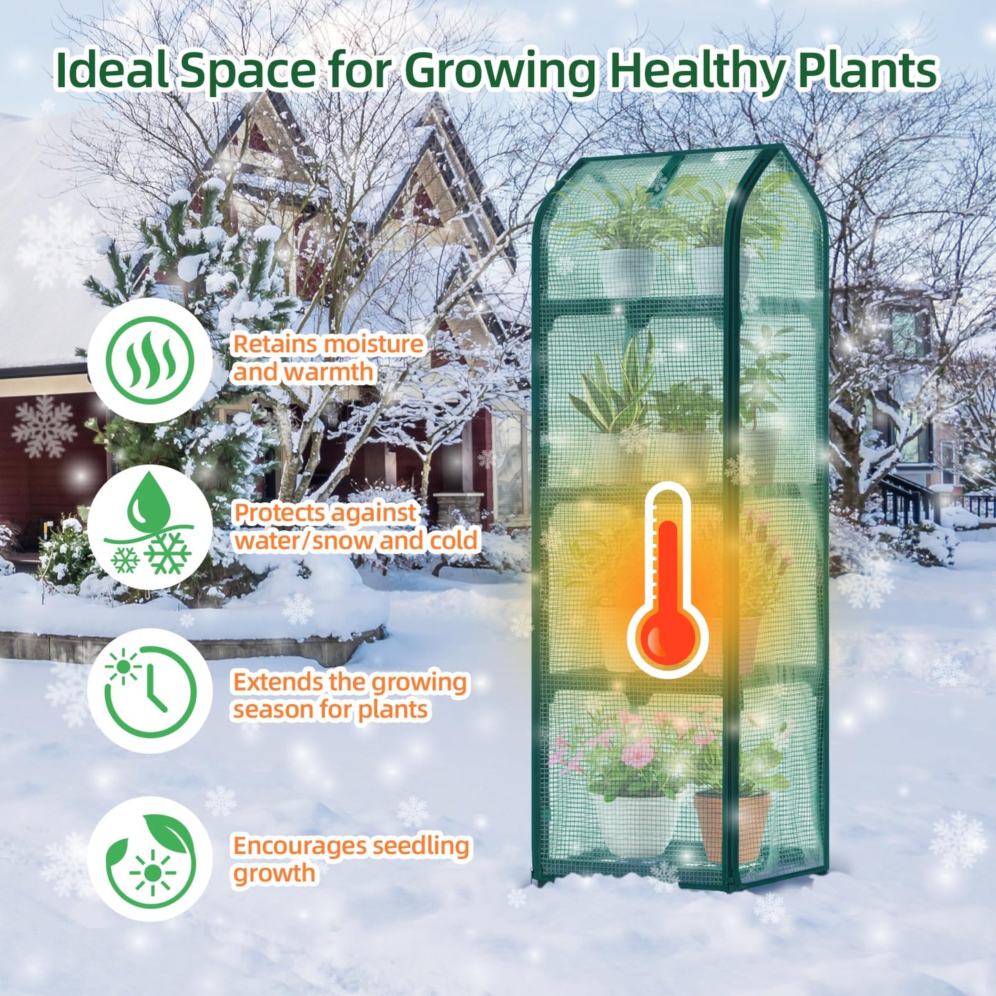 Ohuhu Mini Greenhouse for Indoor Outdoor, Small Plastic Plant Green House with Locking Wheels Portable Greenhouses with Durable Cover for Seedling, Ideal Gardening Gifts for Women Men Green