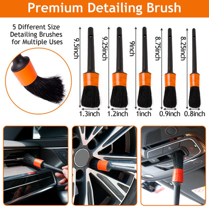 THINKWORK Car Detail Duster Kit - 17PCS Perfect Dust Removal Kit for Interior and Exterior, Detailing Brush, Cleaning Gel, Window Brush, Coral Fleece Towels and Cleaning Pads