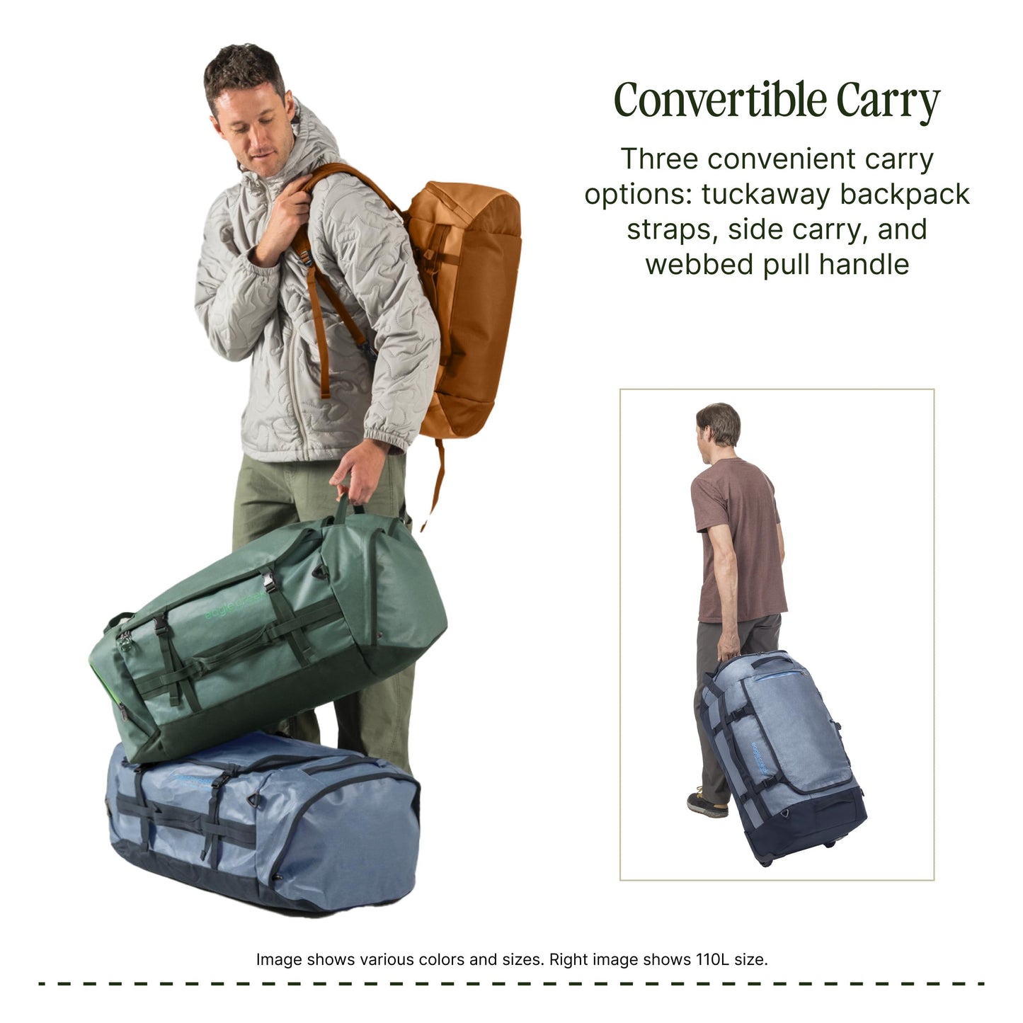 Eagle Creek Cargo Hauler Wheeled Duffel - Durable Duffel Bag for Travel - Easy Access Compartment - Deployable Backpack Straps - Lockable Zipper Opening - Duck Green - 130L
