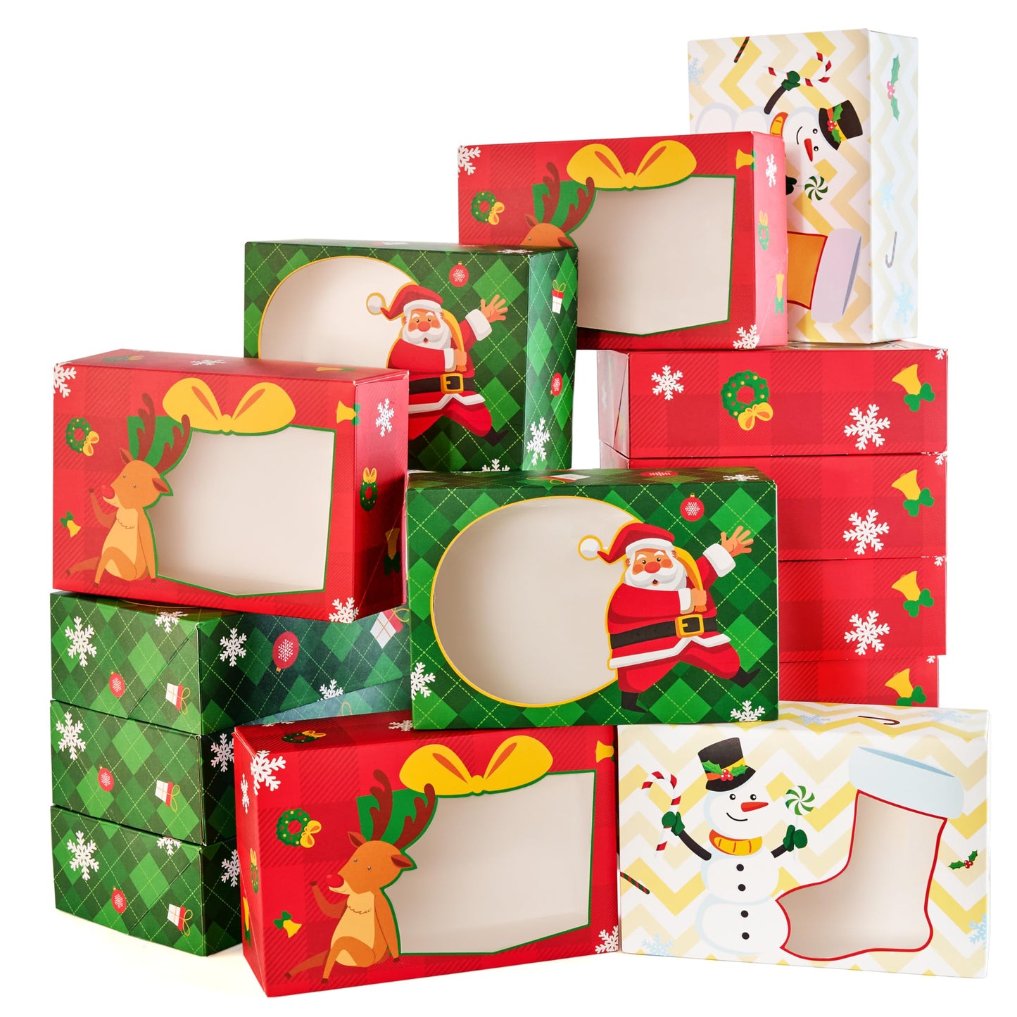 JOYIN 24PCS Christmas Cookie Boxes for Gift Giving, 8.75" x 5.75" x 2.75" Xmas Holiday Bakery Treat Boxes with Window, Kraft Cookie Tin Containers Box for Baked Goods, Cupcake, Pastry, Candy, Doughnut