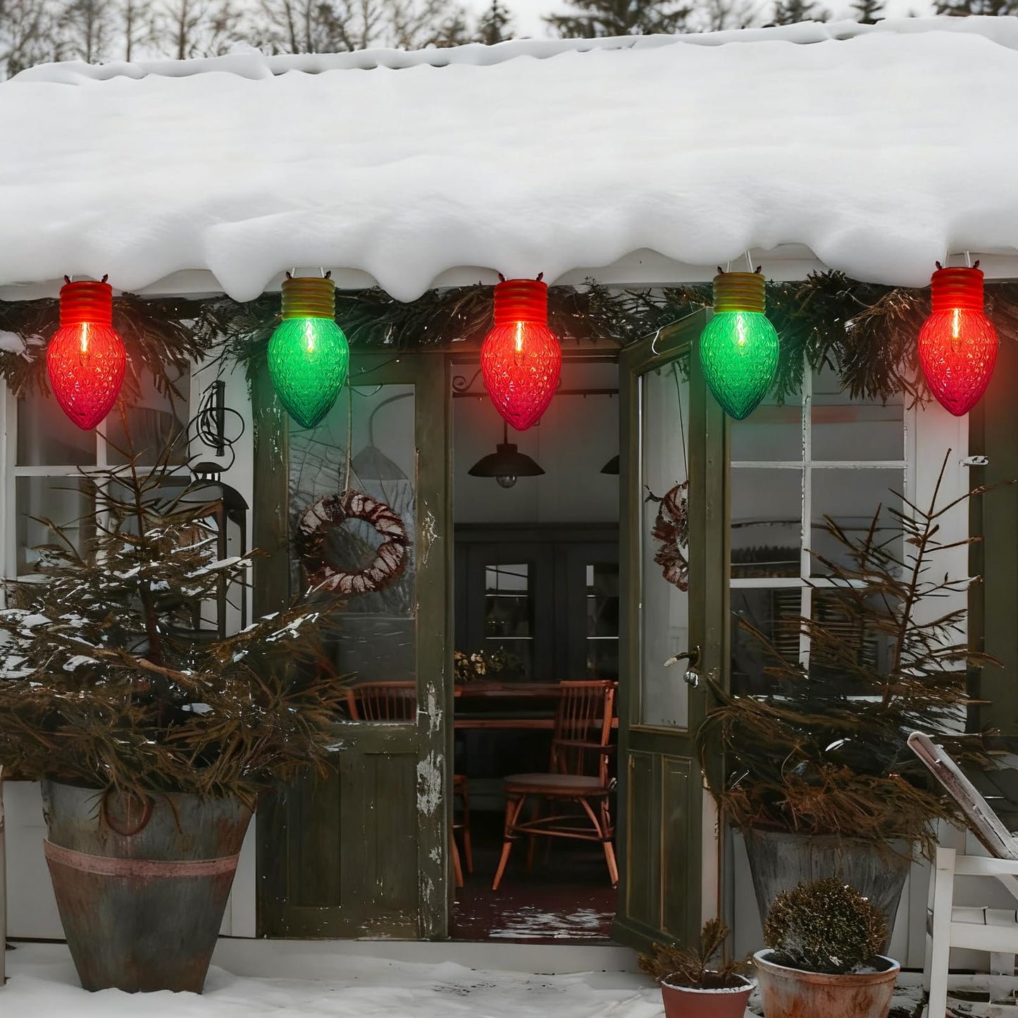 Red and Green Jumbo Christmas Lights, 16FT Big Bulb Christmas Lights with 10 Count 5'' Diamond Red Green LED Bulbs for Xmas Roofline Patio Backyard Decorations