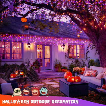 JMEXSUSS 400 LED Orange and Purple Christmas Lights Outdoor, 38.8 FT Orange and Purple Icicle Light Outdoor Waterproof, 8 Modes Halloween Lights Plug in for House Christmas Party Decorations