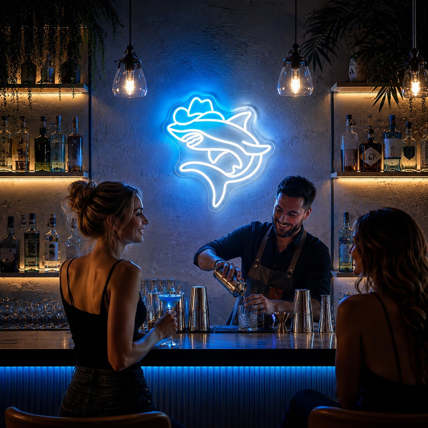 Gdbkabf Neon Sign, Shark Neon Signs for Wall Decor - Dimmable Cowboy Shark LED Signs for Bedroom, Gaming Room, Living Room, Party, Bar, Home Decor - USB Powered Light Up Sign Decorations Gift