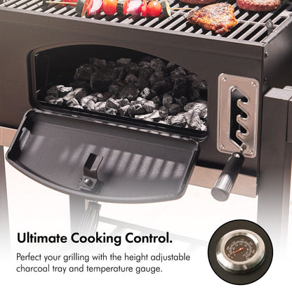 VonHaus Charcoal BBQ – XL Portable Barbecue with Warming Rack, Fold Down Shelves, Temperature Gauge, Wheels, Cooking Grill, Air Vents – 2 in 1 Barbeque and Smoker – Grill Meat, Fish & Vegetables