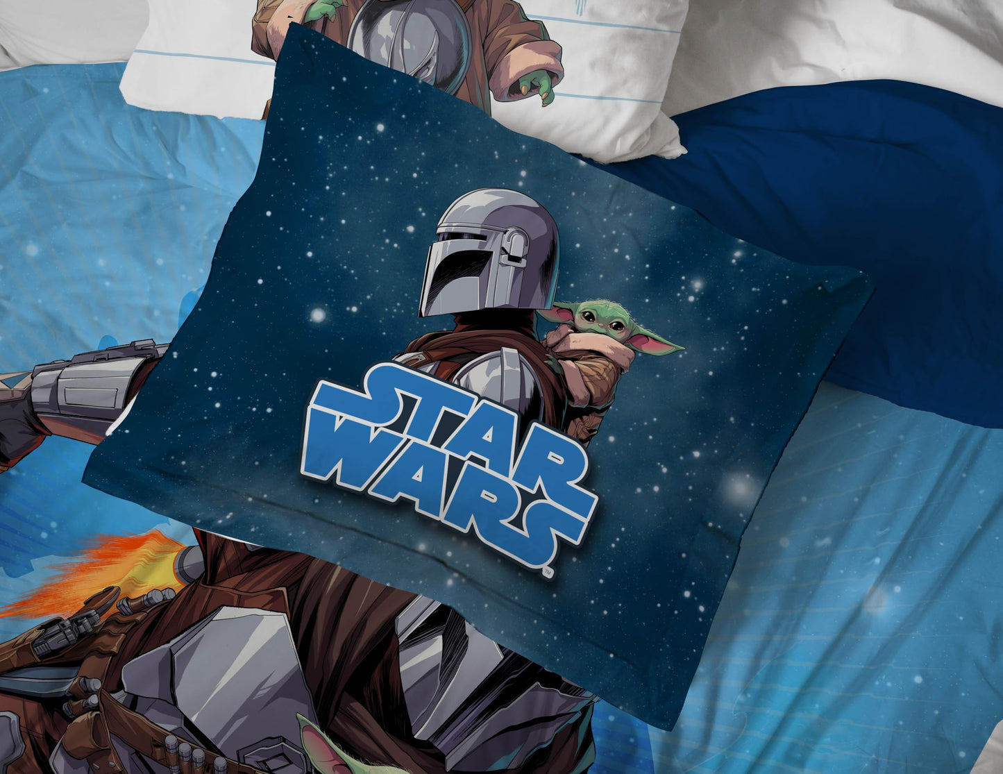 Jay Franco Kids Bed Set, Blue, The Mandalorian, 5 Piece Twin
