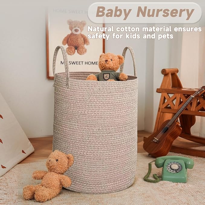 Large Woven Laundry Basket Hamper, 80L Cotton Rope Storage Bin