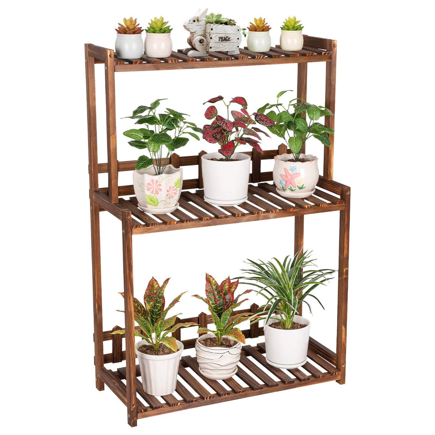 Ufine 3 Tier Wood Plant Stand Vertical Plant Display Shelf Indoor Ourdoor Plant Rack, Balcony Living Room, Kitchen, Porch Organizer Plants Holder