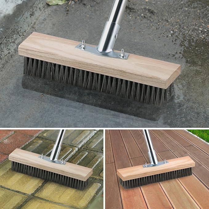 Heavy Duty Wire Broom with Telescopic Handle, Stiff Metal Bristle Brush