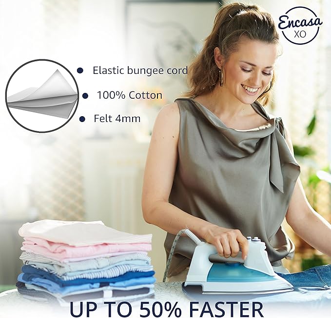 Encasa XO Ironing Board Cover and Pad 49"x18" - 4mm Felt Wide Iron Board Cover